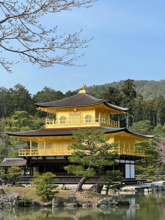 there is a beautiful building with yellow paint