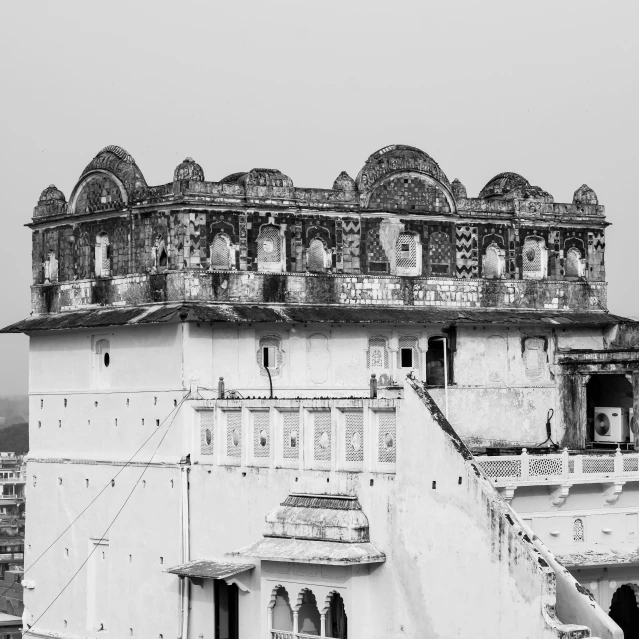 the ornate architecture is all black and white