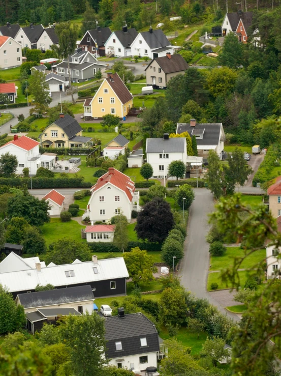 colorful houses and trees in a small town