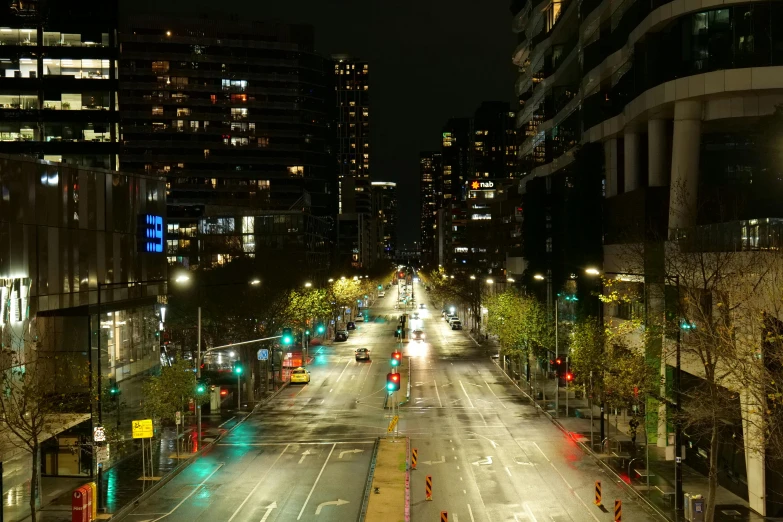 the view down an empty street at night