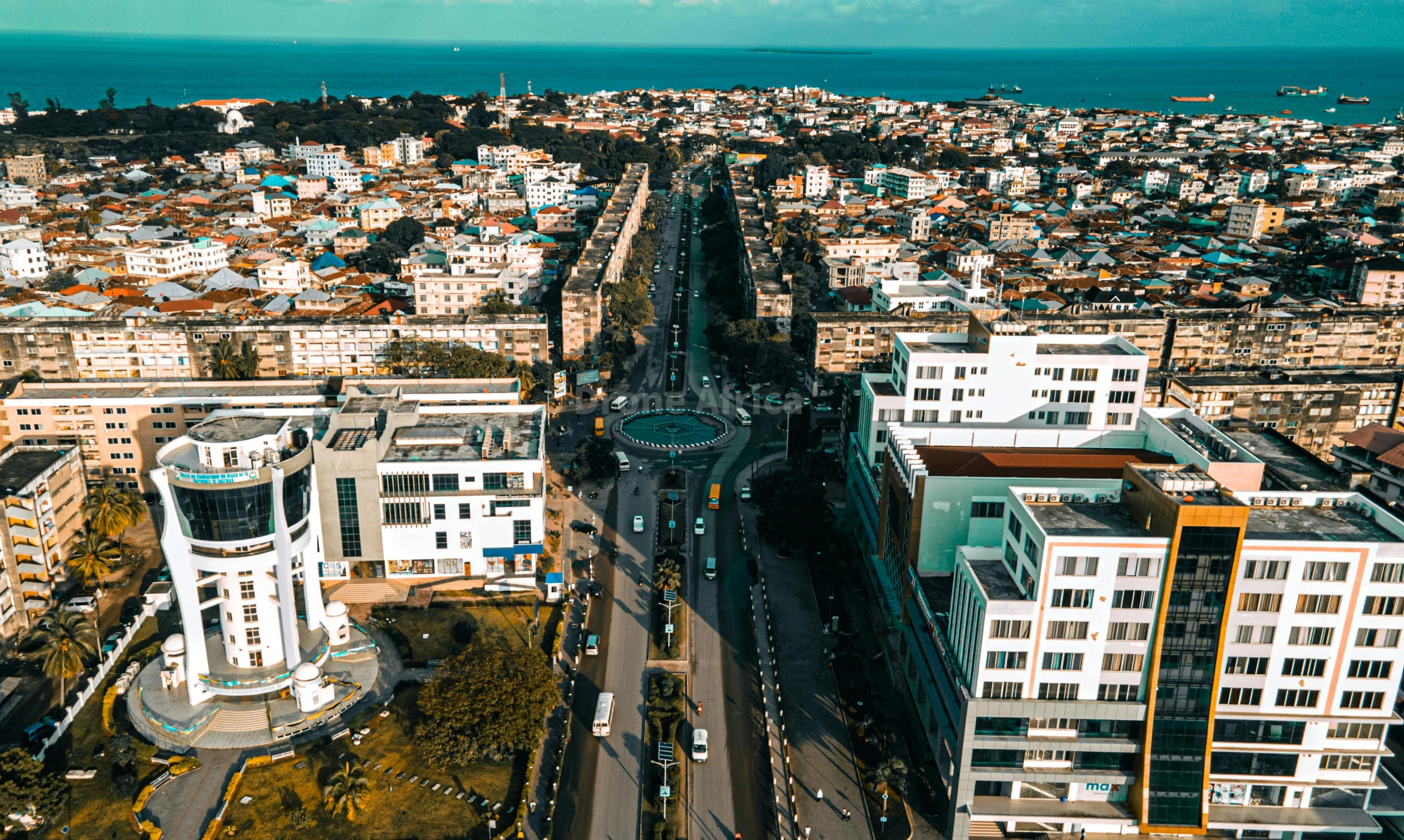 aerial view of street and buildings in the city of santiago de algo