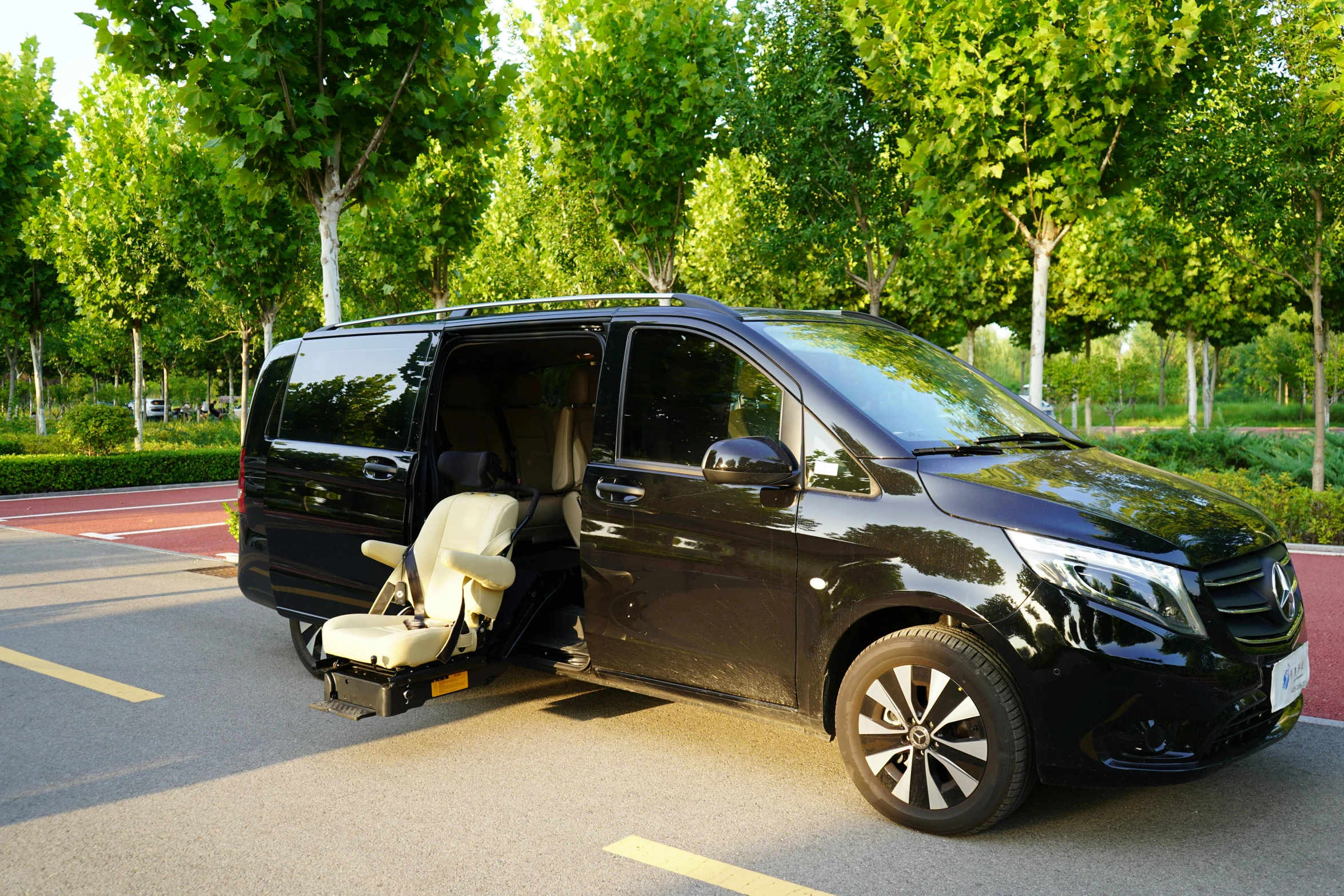 a black van that is parked in a lot