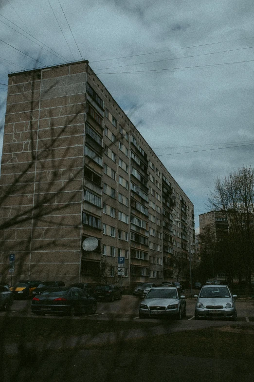 a view of a building from the car parking lot