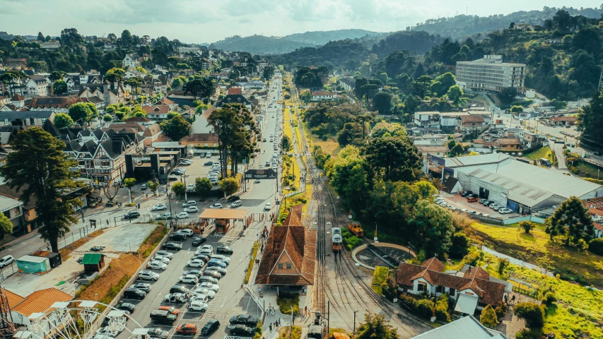 aerial view of the town in a distance