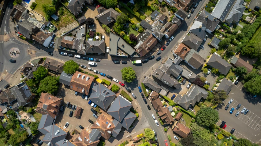 an overhead view of the streets of a village