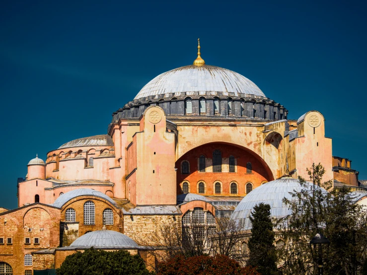 a building with a massive dome sitting next to trees