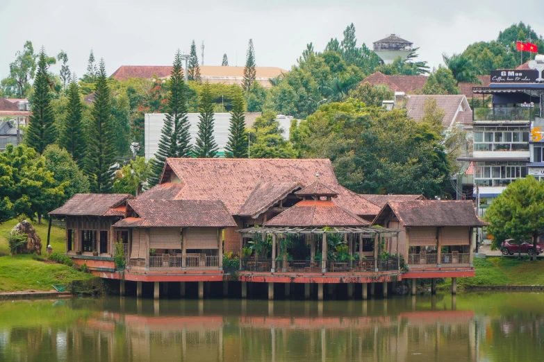 there is an old building that is built on water