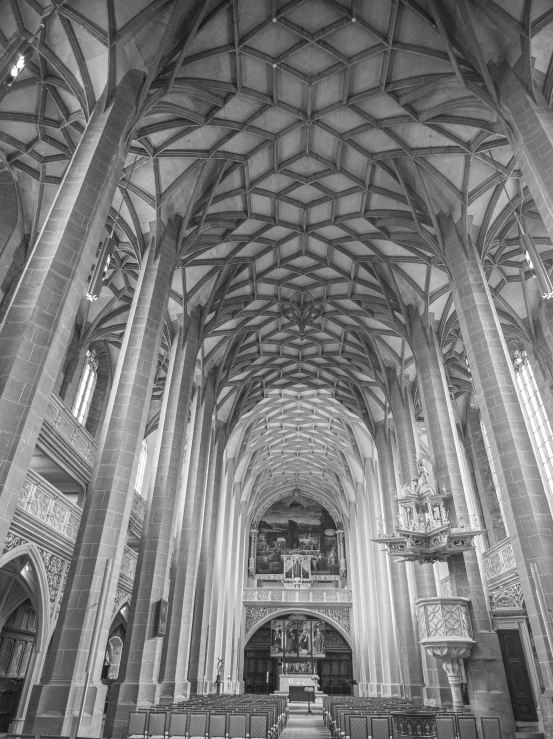 black and white pograph of the interior of a large cathedral