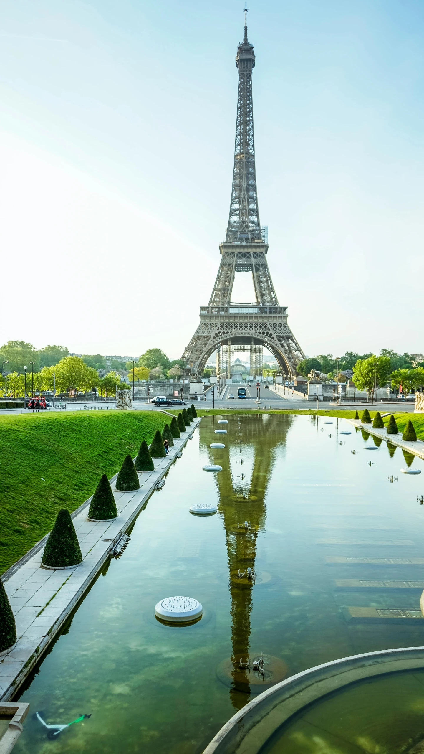 the eiffel tower towering over a green park