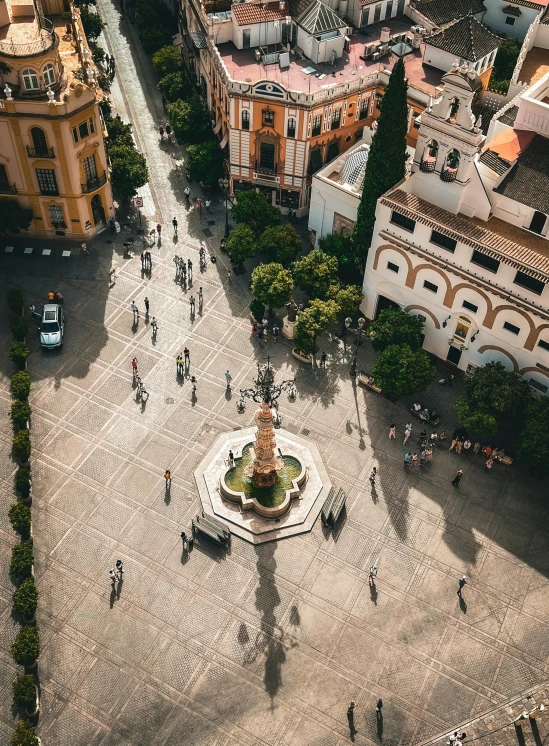 an aerial s of a plaza and courtyard in spain