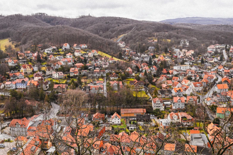 a bird's eye view of a city in the mountains