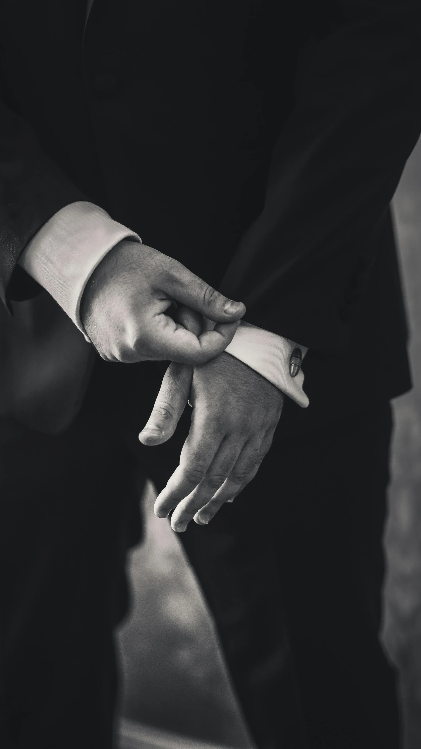 the groom and his bride hold their hands