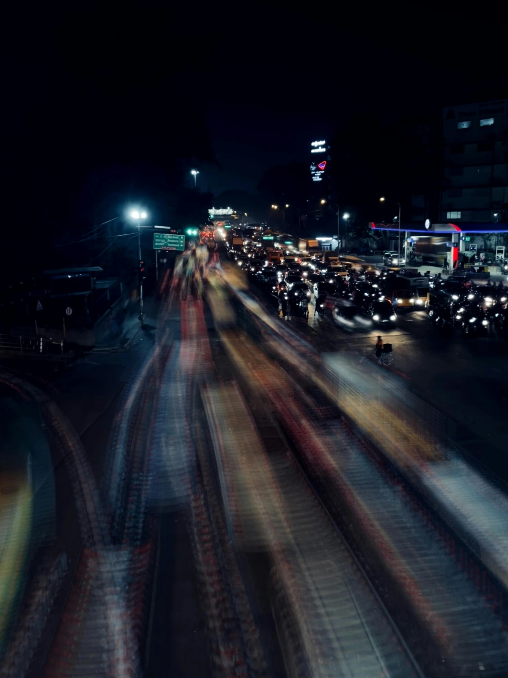 a very long exposure s of traffic on the freeway at night