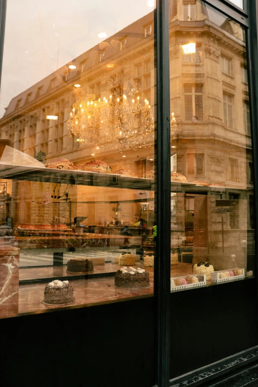 the view from inside of a shop window