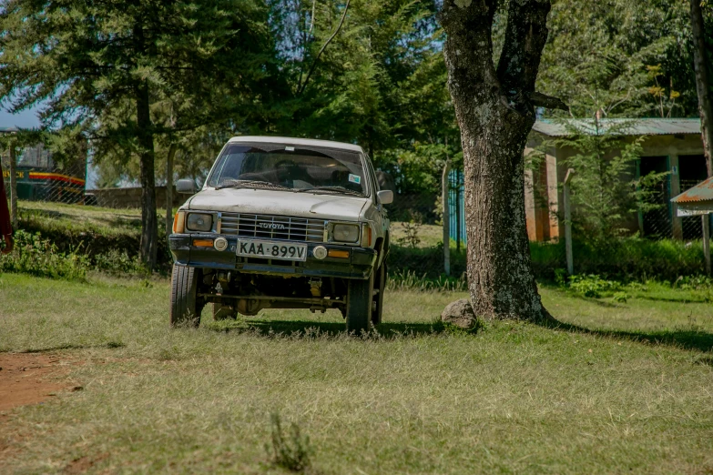 a car that is parked near a tree