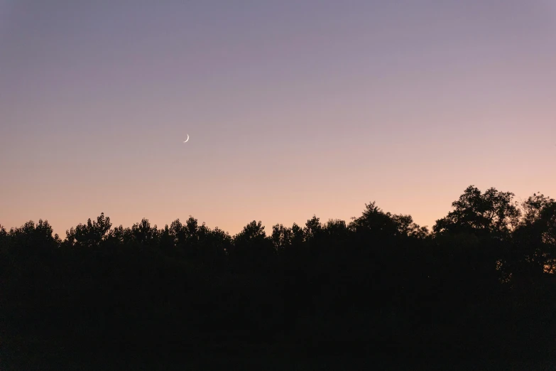 a full moon rising over trees and hills