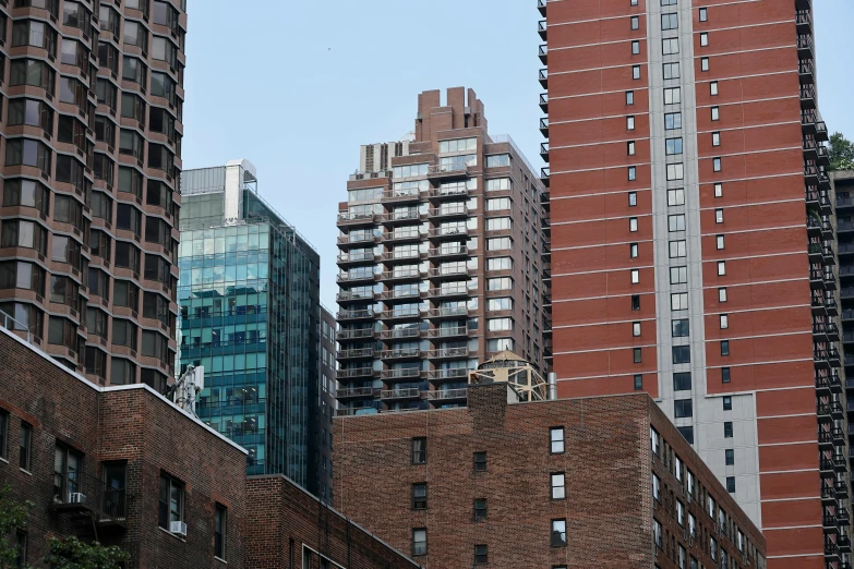 many brick and glass buildings are in the city