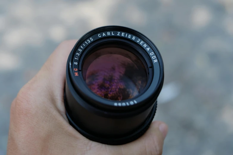 a person holding a camera lens in their hand