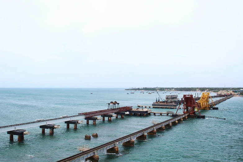 a very long bridge over some water