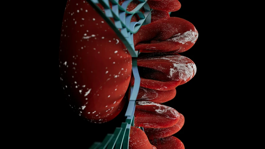 red donuts stacked on a black table with green stems