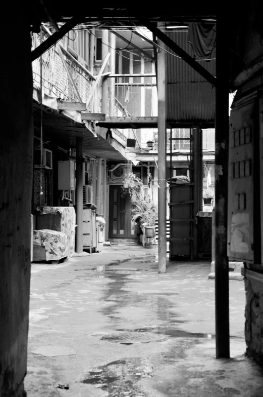 black and white po of a street in an old town