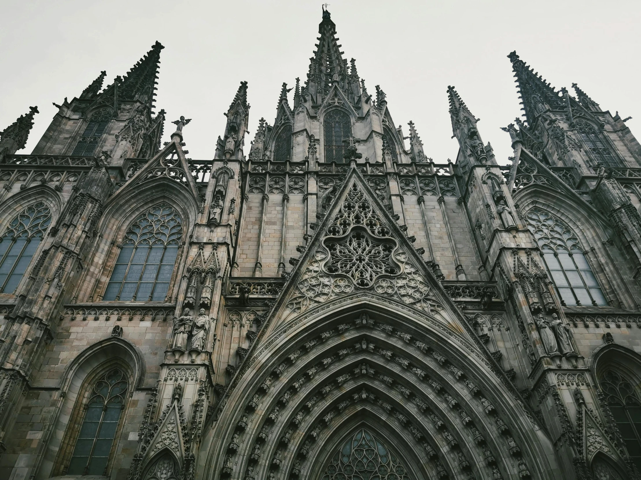 closeup of the main facade of an old church