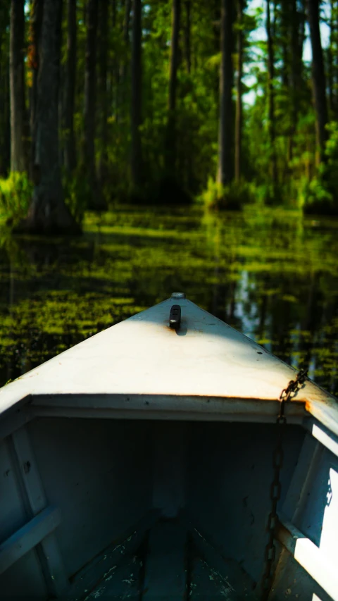 a view from the bow of a boat on a river