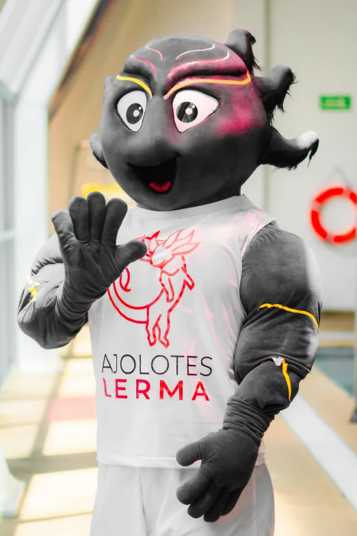 a close up of a mascot wearing a shirt