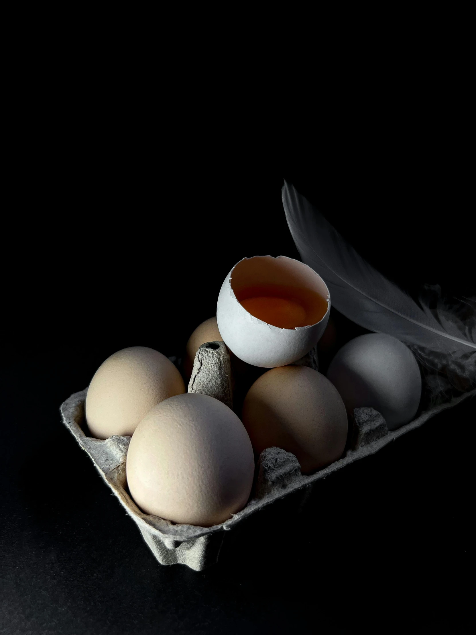 eggs are laying next to an open feather