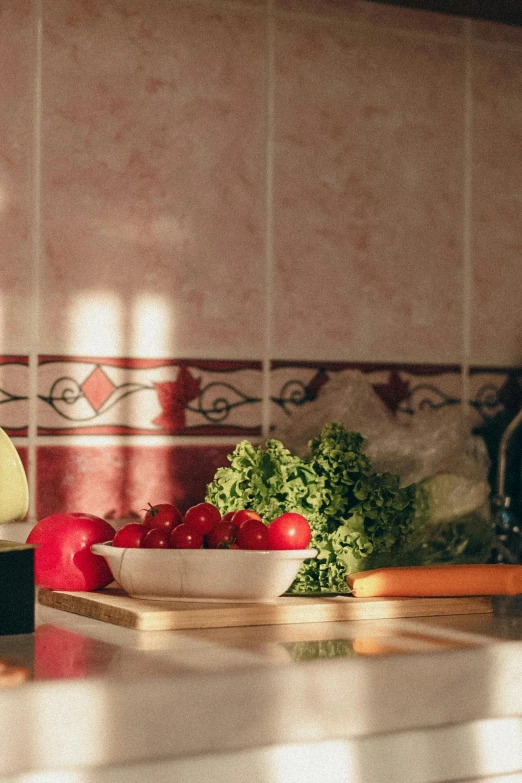 a bowl full of vegetables sitting next to an egg timer