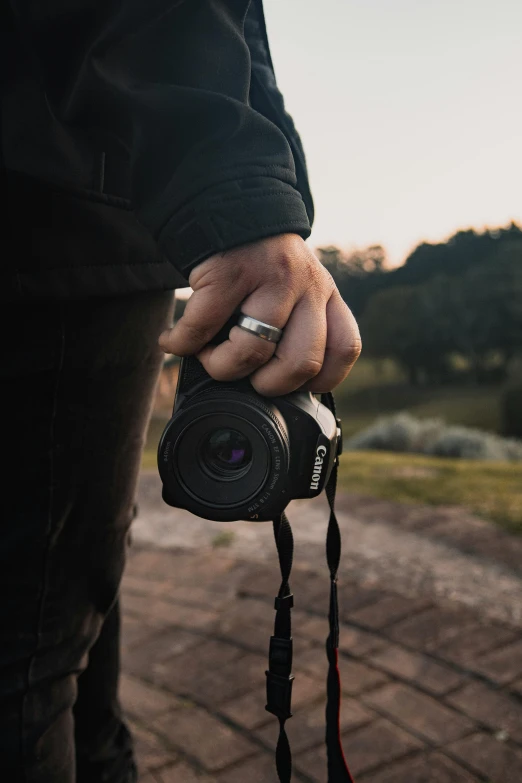 the man is holding his camera up in a blurry image