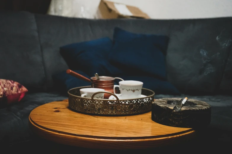 a living room scene with focus on the table