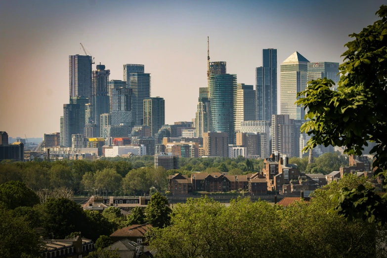 the tall buildings are all along the edge of the city