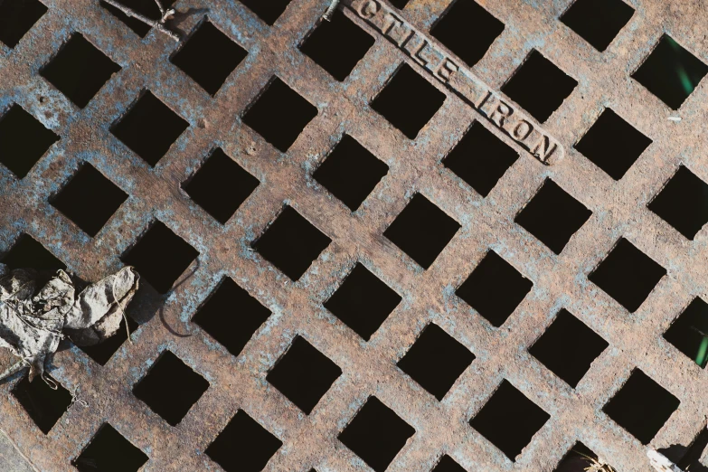 there is a grate that has a sign on it