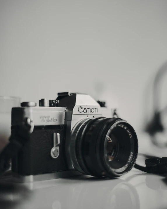 a canon camera is sitting on a table