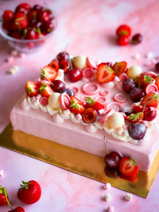 closeup of a cake with berries on top