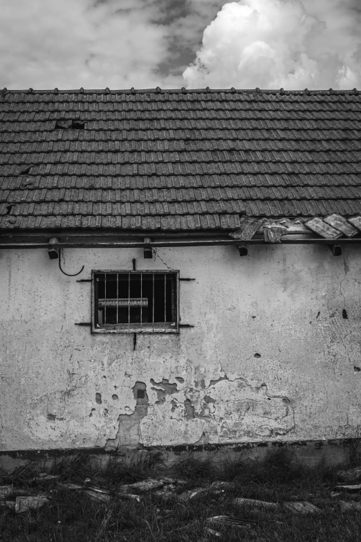 a black and white po of a windows on an old building