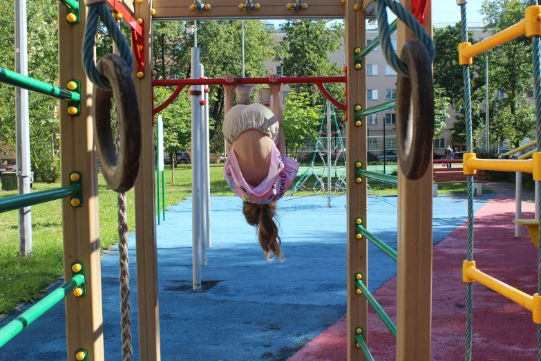 a  swings on a wooden structure