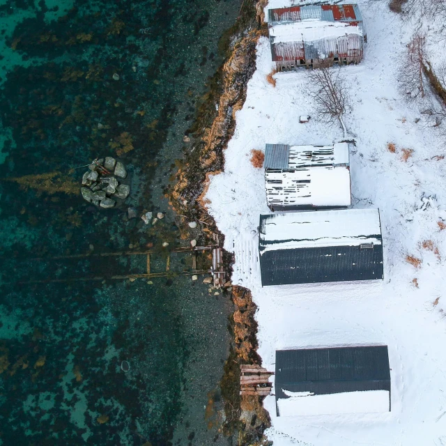 a view of the top of a snow covered roof