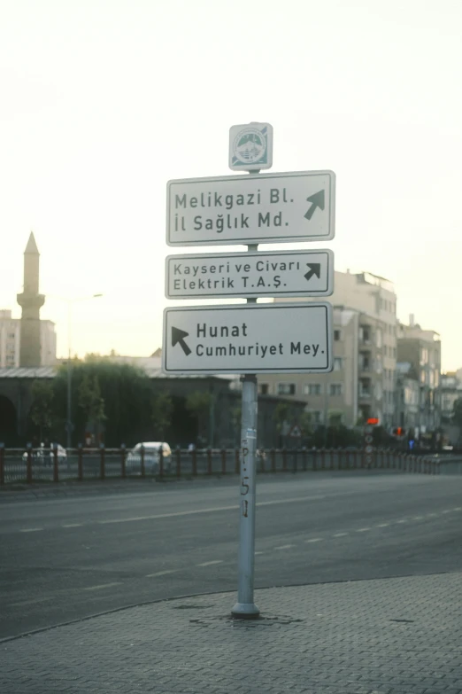 a street sign next to a busy city street