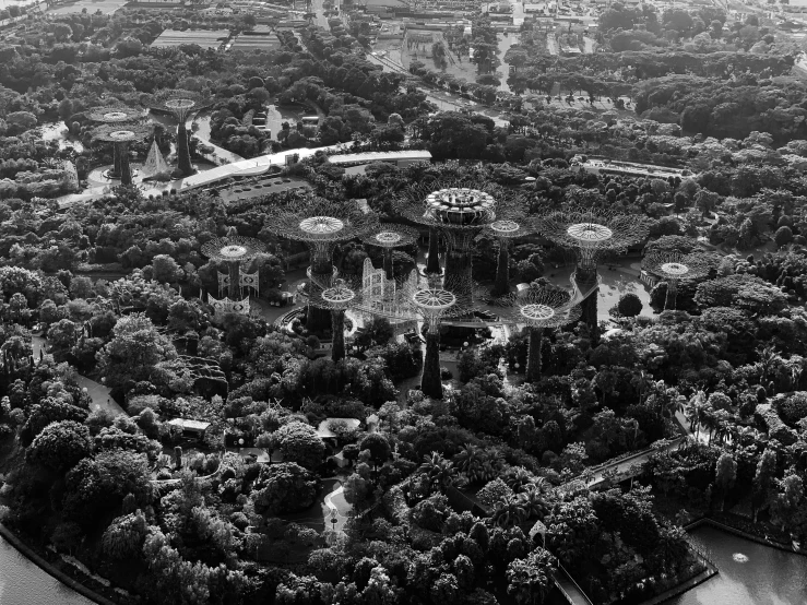 this is the view from above of the sky of an area with lots of trees and other structures