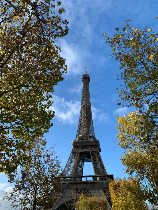 a tall tower next to some trees