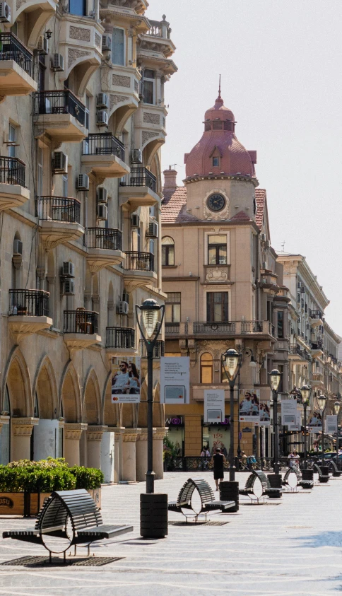 there are several large buildings on this street