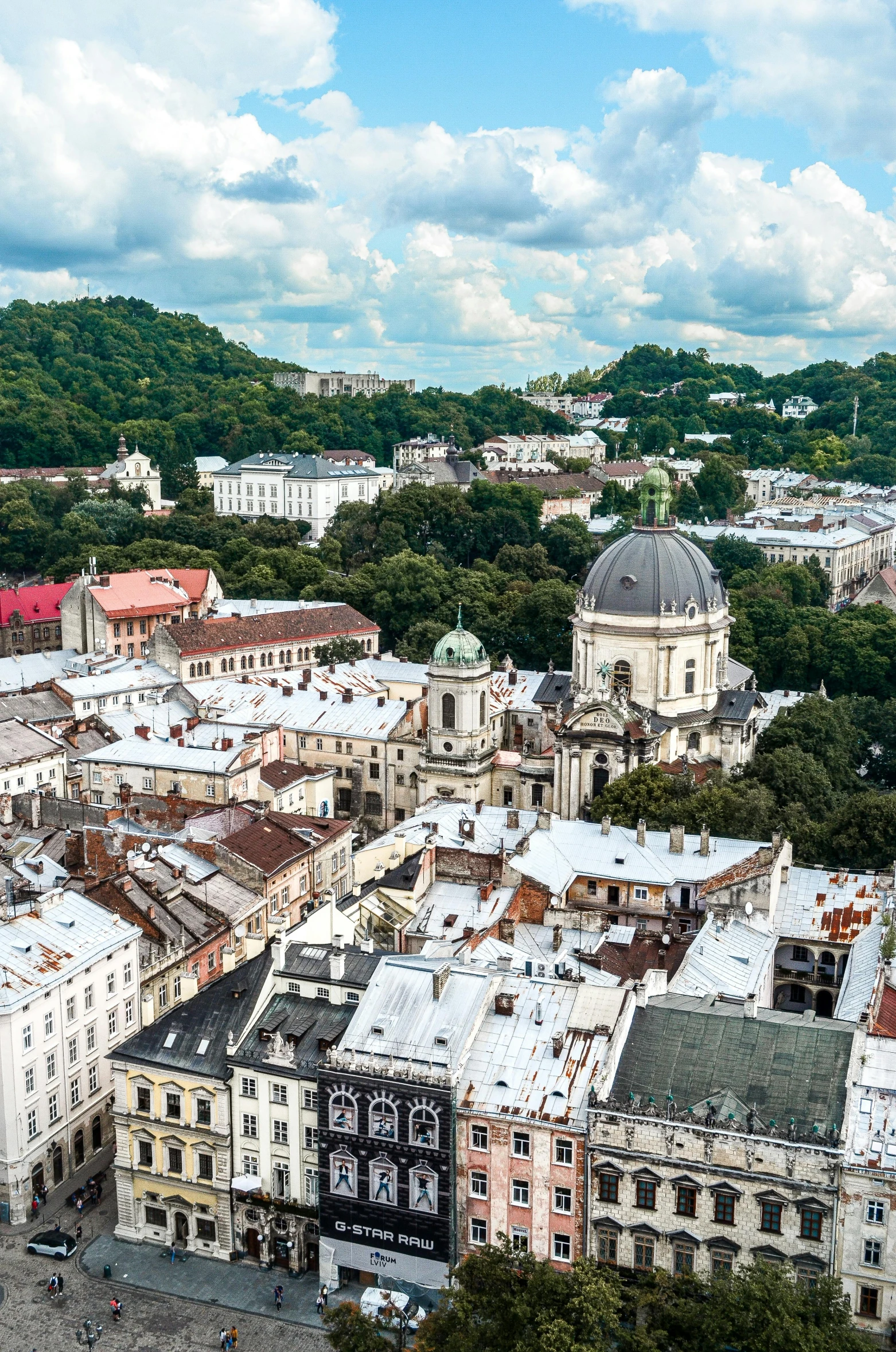 many large buildings sit in a european city