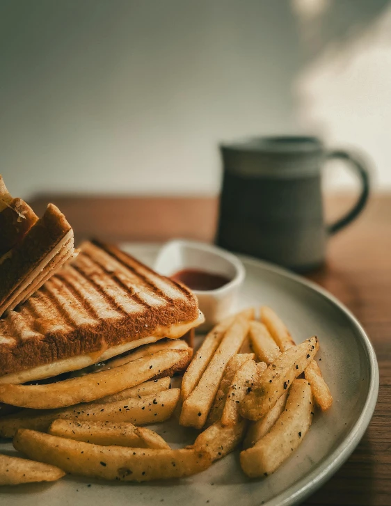 a plate with a sandwich and fries on it