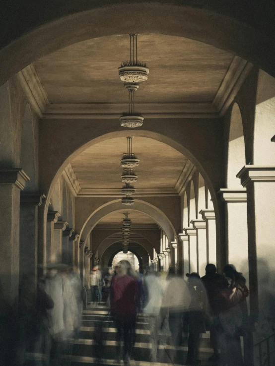 a long stairway covered in lots of people