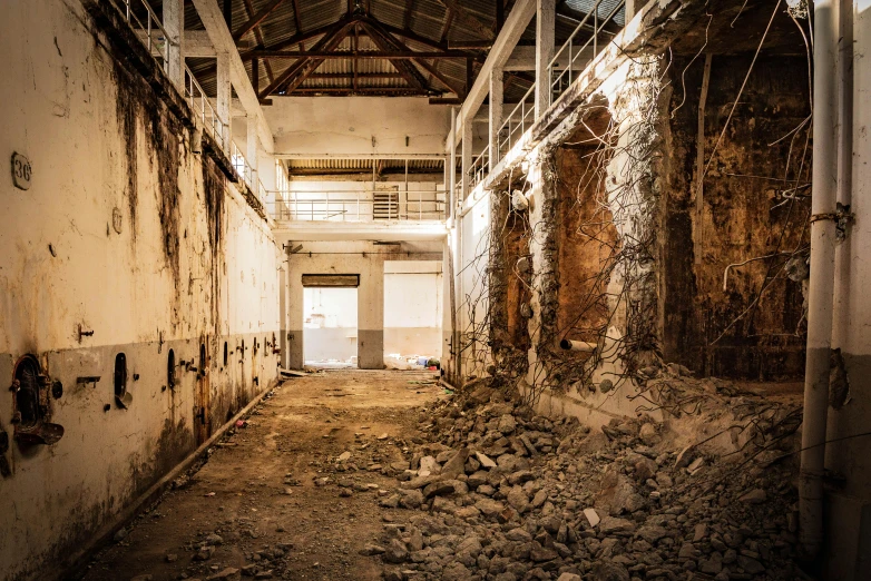 an old building is filled with debris and broken windows