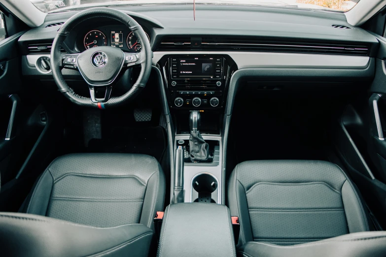 the front seats of a car that is close up