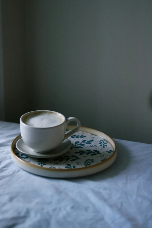 a cup is sitting on top of a plate