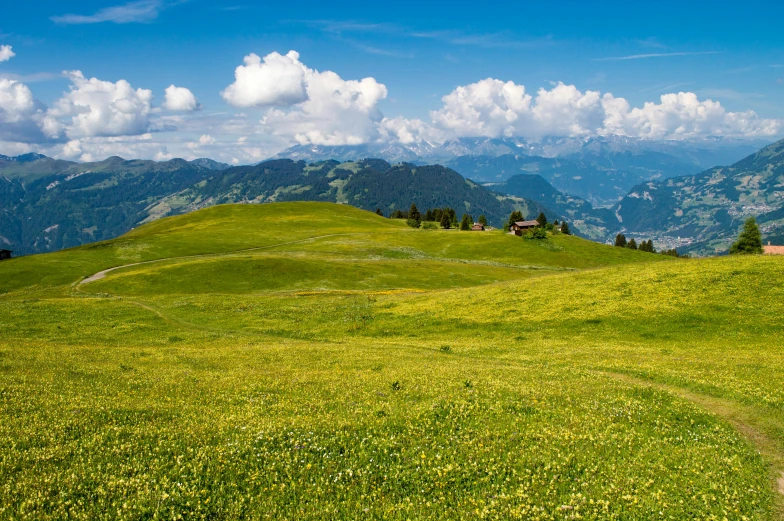 a view of an unpaved hill covered in lots of green grass